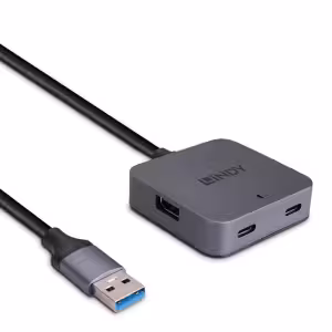 Lindy 43388 4 Port 5m Active USB 3.2 Gen 1 Hub (2x USB-A & 2x USB-C) 5V