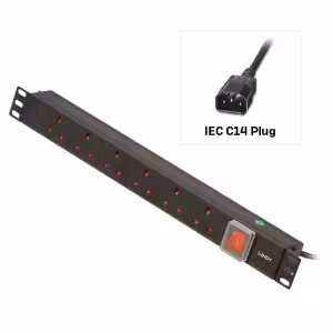 LINDY 73561 1U 6 Way UK Sockets Horizontal PDU with IEC C14 Cable