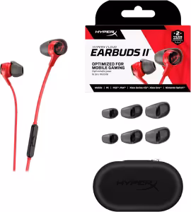HyperX Cloud Earbuds II Wired In-Ear Gaming Headset with 14mm Drivers Red