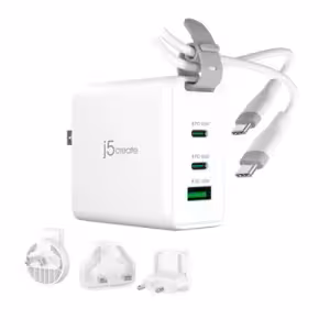j5create 65W GaN 3-Port USB-C & USB-A Traveller Charger White