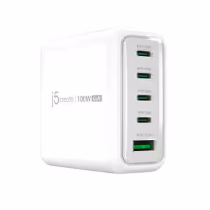 j5create 100W GaN 5-Port USB-C and USB-A Charger White
